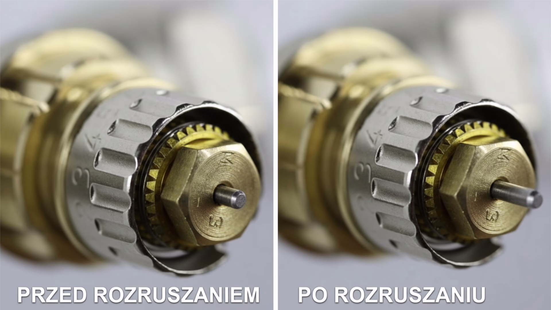 zdjęcie pokazujące iglicę zaworu termostatycznego przed i po rozruszaniu